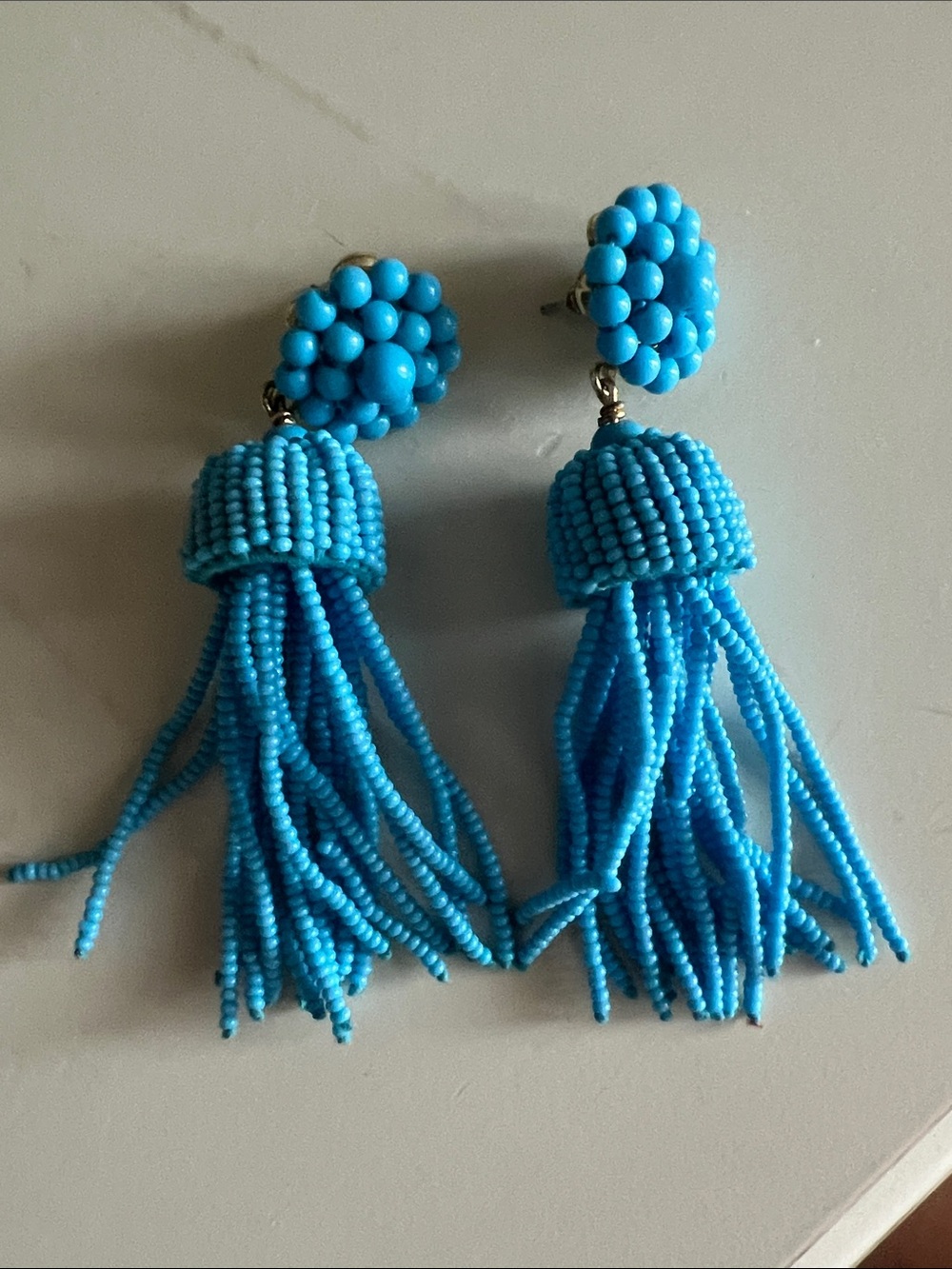 Turquoise Beaded Tassel Drop Earrings